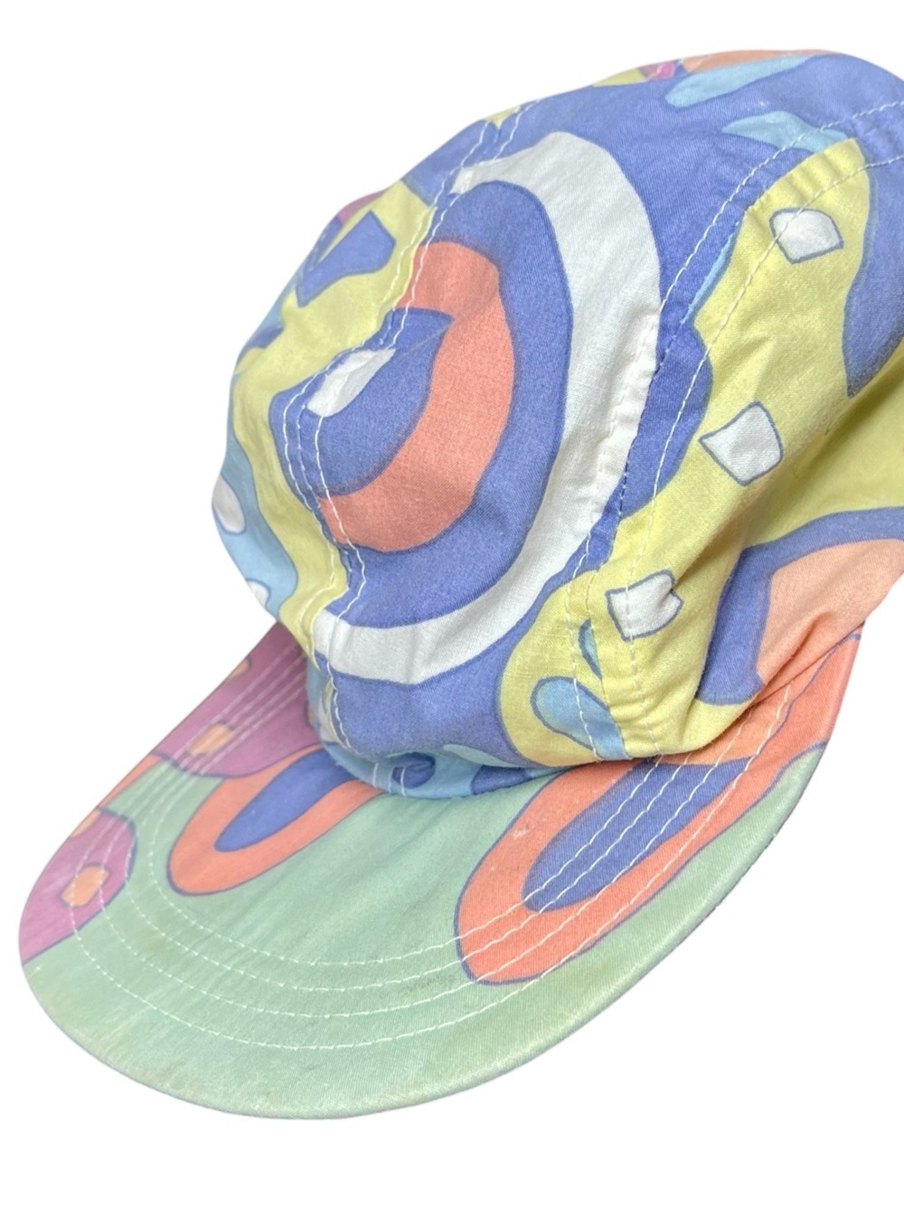 Vintage 80s 90s Abstract Print Painter Cap Pastel Snap Brim Hat Retro Festival - Picture 1 of 13